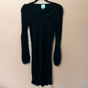 Skylar + Madison Leopard Print Black Satin Long Sleeve Midi Dress L